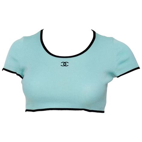 chanel ribbed crop top|Chanel denim top.